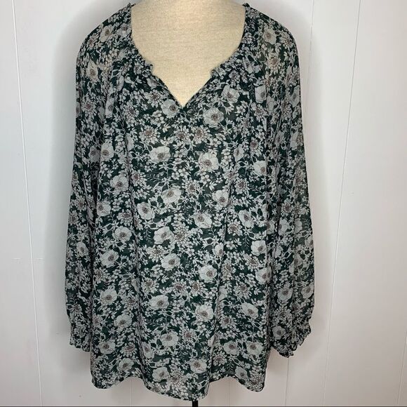 Cabi Peasant Blouse Boho Floral Print 2019 Green - Picture 1 of 6